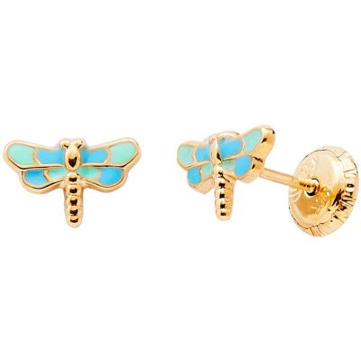 Boucles d'oreilles Libellule Bleu (or jaune 375°)