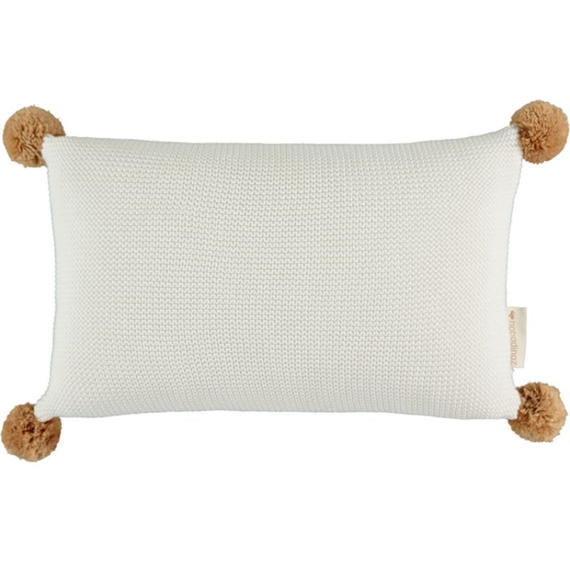 Coussin tricoté à pompons blanc So Natural (22 x 35 cm) Nobodinoz