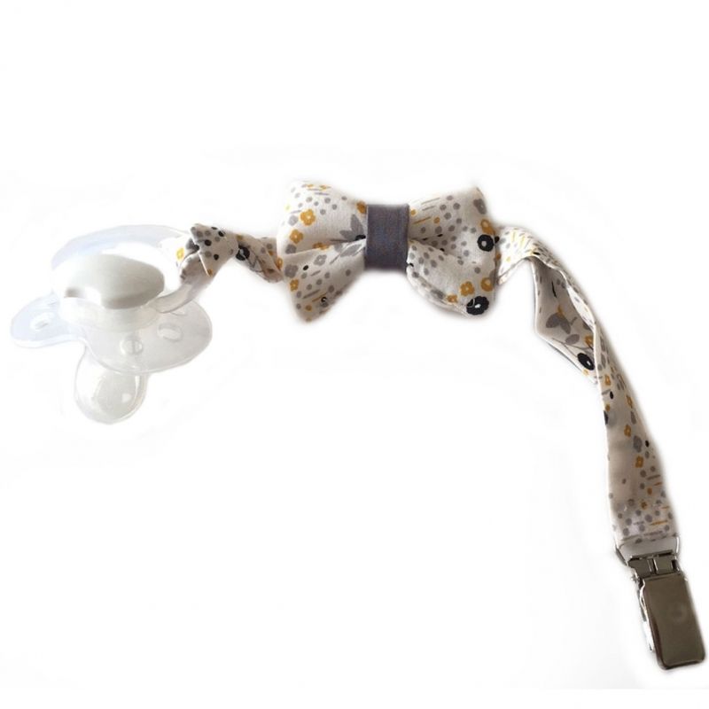 Attache sucette noeud Angèle fleur (22 cm) Le petit rien