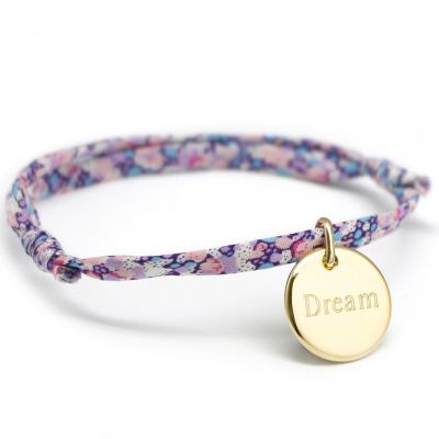 Bracelet cordon liberty Kids médaille ronde personnalisable (plaqué or) Petits trésors