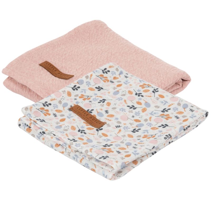 Lot de 2 langes en coton Pure pink et Spring flowers (70 x 70 cm) Little Dutch
