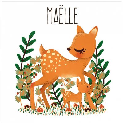 Plaque de porte carrée Maman biche et son petit (personnalisable) Kanzilue
