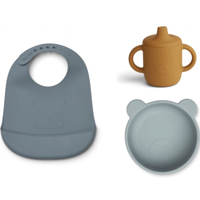 Coffret repas en silicone Connor Mr bear blue multi mix (3 pièces) Liewood