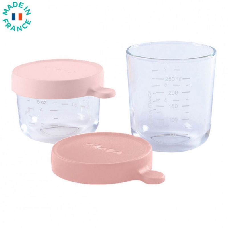 Lot de 2 pots de conservation e verre Portion rose (150 ml et 250 ml) Béaba