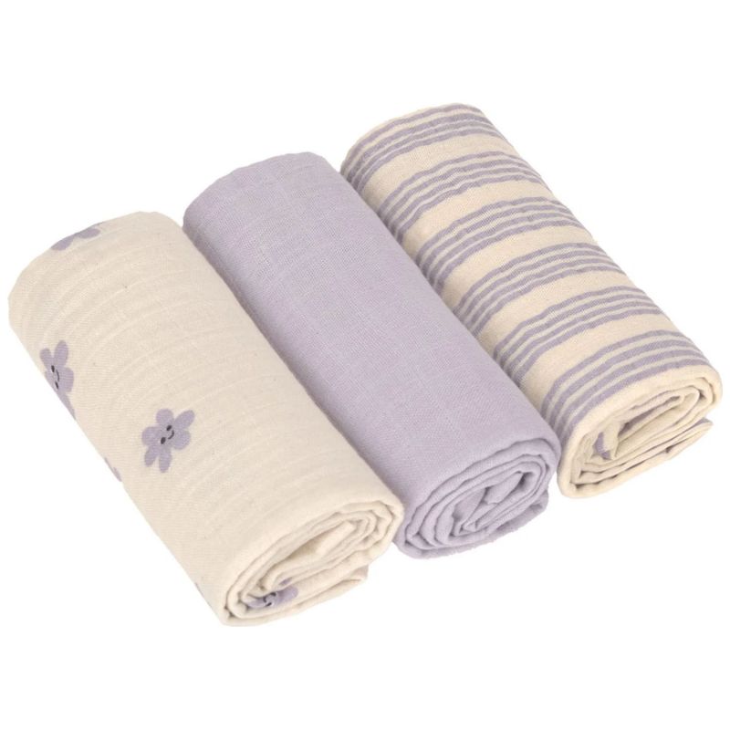 Lot de 3 langes mousseline Tiny Team lilas pastel (60x60 cm) Lässig Produit 1