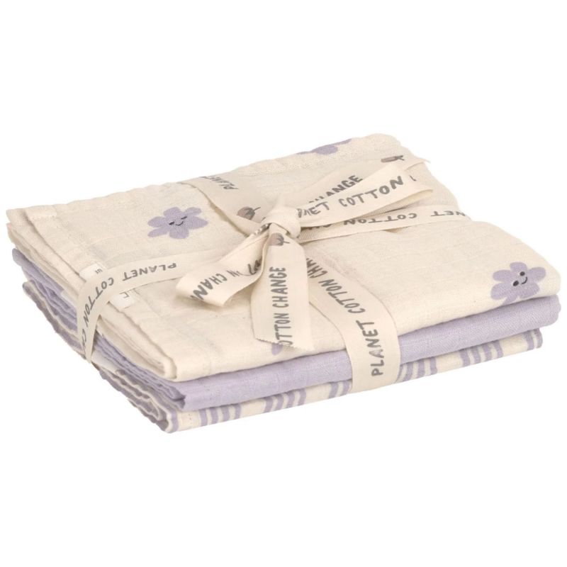 Lot de 3 langes mousseline Tiny Team lilas pastel (60x60 cm) Lässig Produit 3