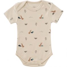 Body manches courtes en coton bio Rabbit sandshell (3-6 mois : 60 à 67 cm) - Fresk