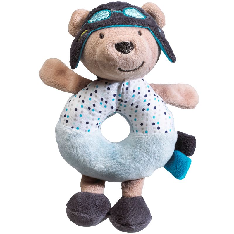 Doudou anneau hochet ours Lazare l'aviateur (15 cm) Sauthon