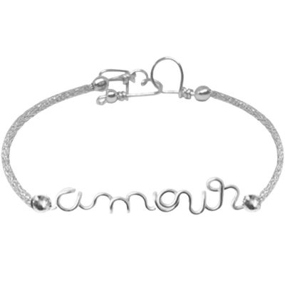 bracelet cordon paillette amour argent (personnalisable)