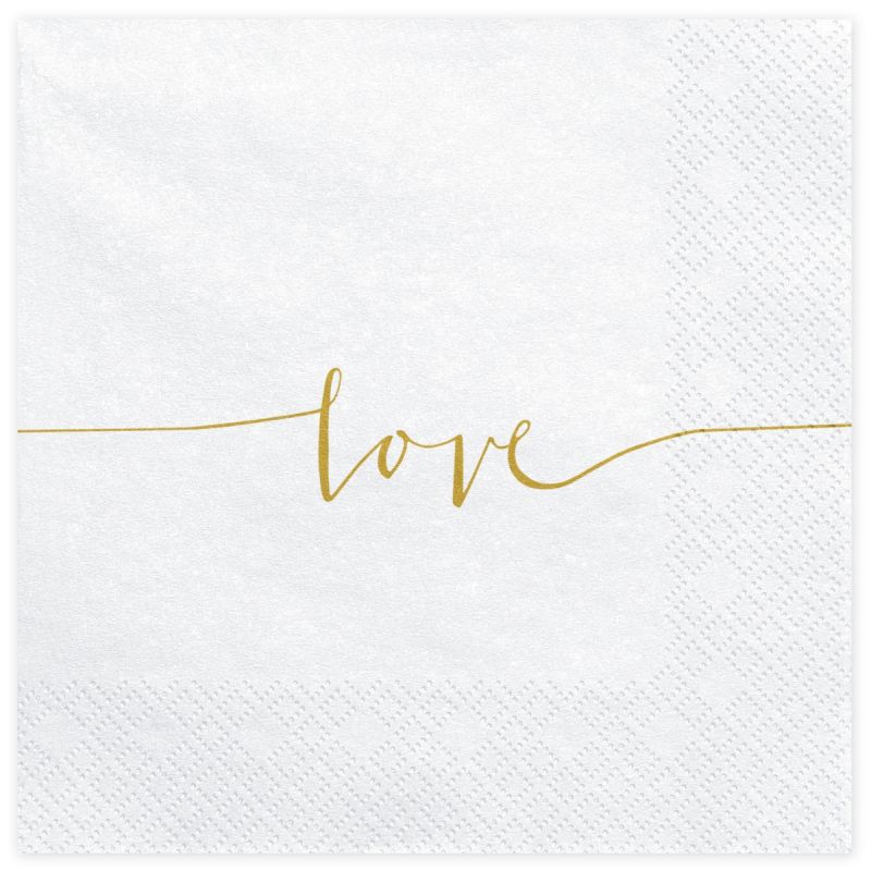 Lot de 20 serviettes Love blanc et doré Party Deco