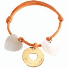 Bracelet cordon Accroche coeur (plaqué or jaune et nacre)  par Petits trésors
