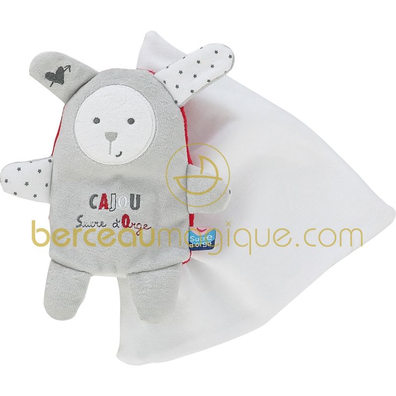 Doudou avec carré de coton personnalisable Pretty gris Sucre d'orge