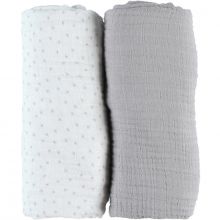 Lot de 2 draps housses en mousseline de coton gris (70 x 140 cm)  par Noukie's