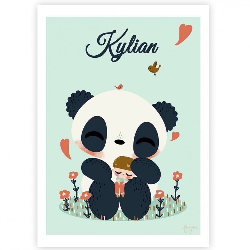 Affiche A3 Le panda et l'enfant garçon (personnalisable) Kanzilue