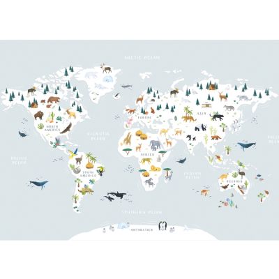 Lilipinso - Papier peint panoramique carte du monde des animaux (400 x 248 cm)