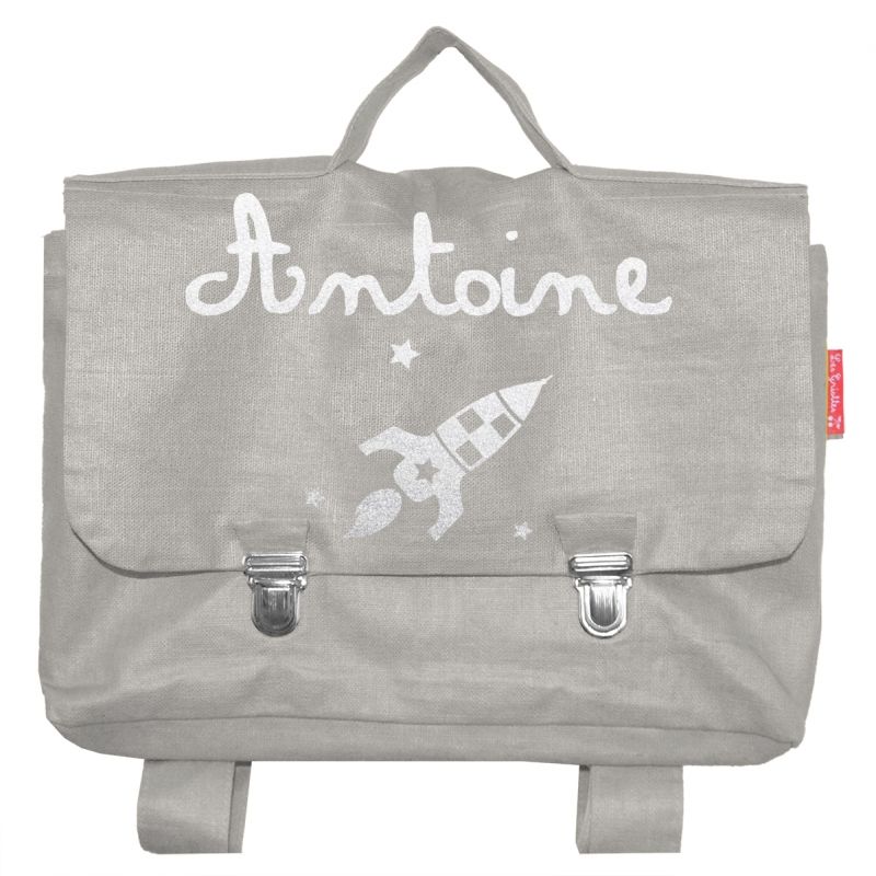 Cartable en lin gris (personnalisable) Les Griottes