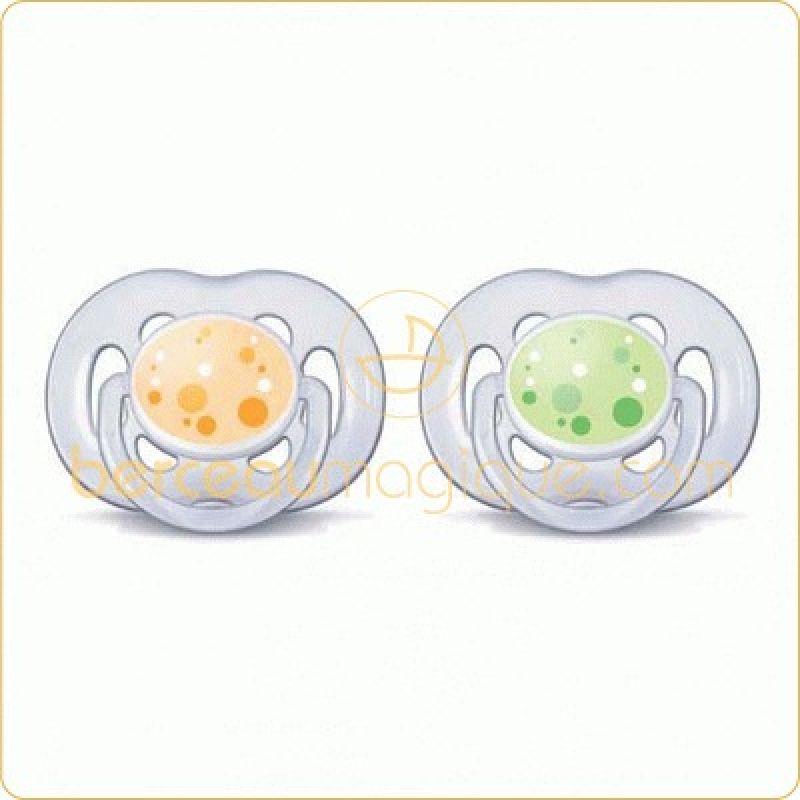 Lot de 2 sucettes aérées tendance 6-18 mois (jaune et verte) Philips AVENT