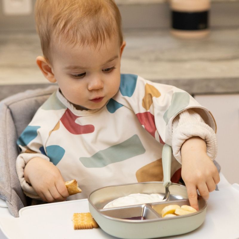 Assiette compartimentée inox Vert de gris Béaba Ambiance 4