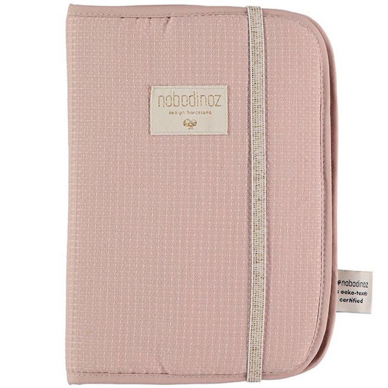 Protège carnet de santé Poema Nid d'abeille coton bio Misty pink Nobodinoz