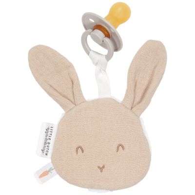 Doudou attache-tétine en gaze de coton Lapin Pure Beige