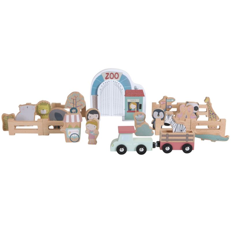 Lot de figurines en bois pour circuit train Zoo Little Dutch
