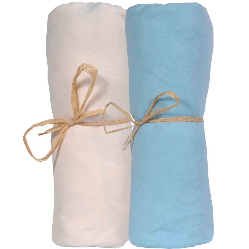 Lot de 2 draps housses en coton bio écru et bleu (60 x 120 cm) P'tit Basile