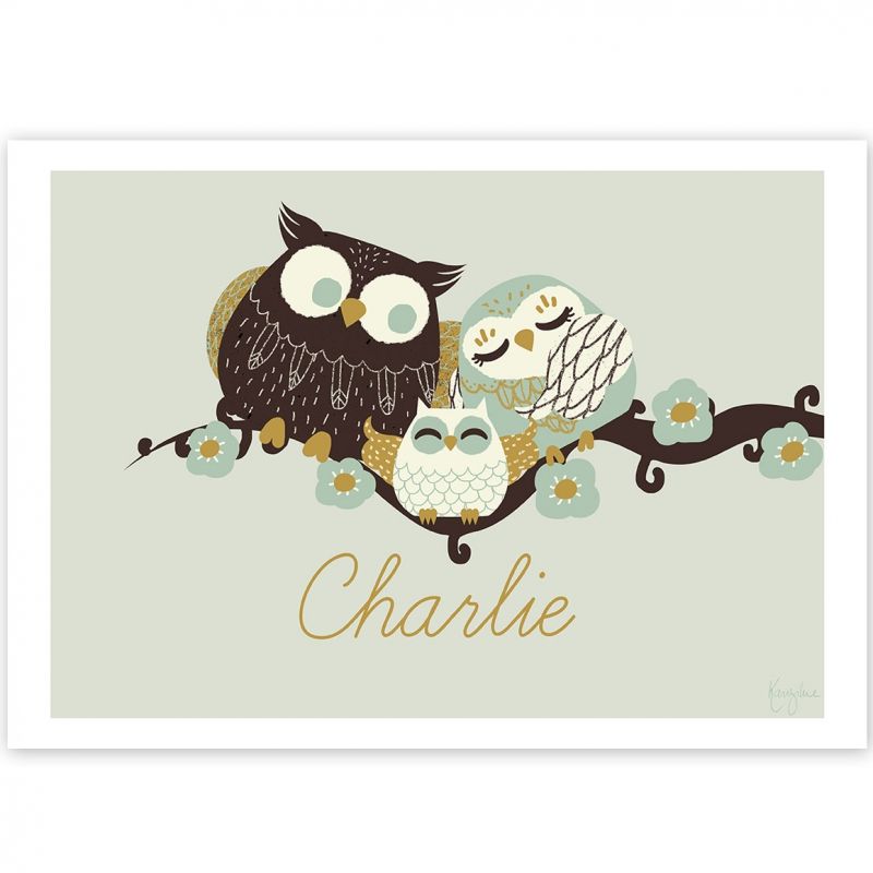 Affiche A3 Famille hiboux (personnalisable) Kanzilue