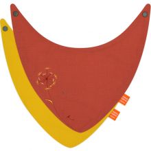 Lot de 2 bavoirs bandanas Nomade Ours Brique et jaune (personnalisable)  par L'oiseau bateau