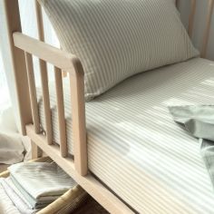 Drap housse percale de coton Rayé Tilleul (70 x 140 cm)