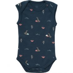 Body sans manches en coton bio Rabbit mood indigo (6-12 mois : 67 à 74 cm) - Fresk