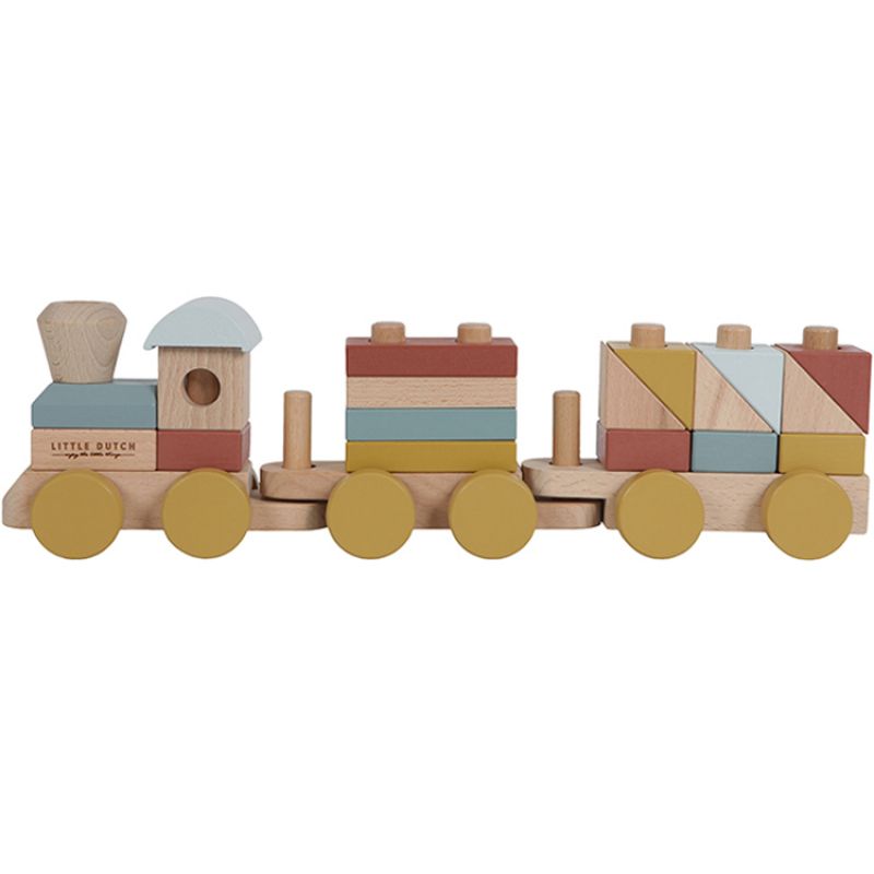 Train de construction en bois Pure & Nature (22 pièces) Little Dutch