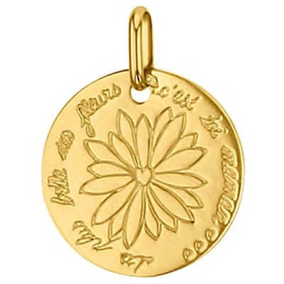 Médaille ronde Fleur 16 mm (or jaune 750°) Premiers Bijoux
