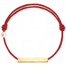 Bracelet cordon Plaque et perle rouge (or jaune 750°)  par Claverin