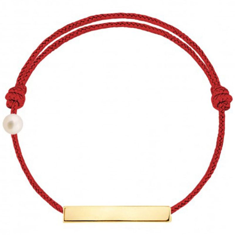 Bracelet cordon Plaque et perle rouge (or jaune 750°) Claverin