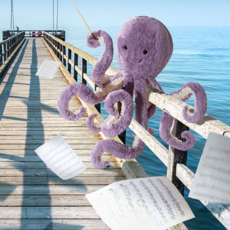 Image d'ambiance de présentation du produit Peluche Ocean Crew Maya la pieuvre violette (49 cm) - Jellycat