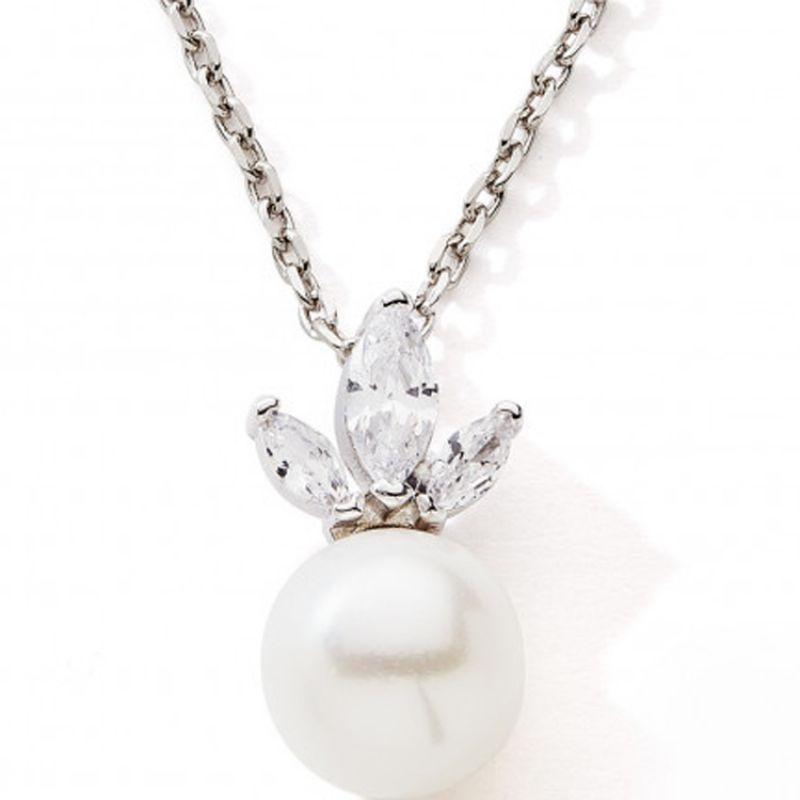 Collier Perle et zirconium 42 + 3 cm (argent) Baby bijoux