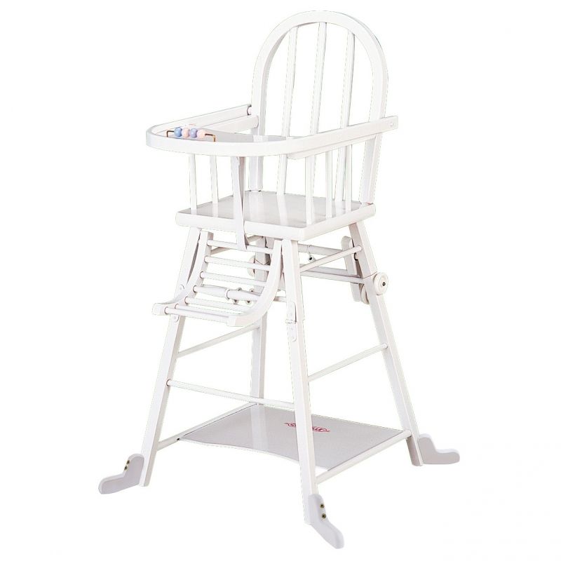 Chaise haute transformable dossier bois courbé laqué blanc  Combelle
