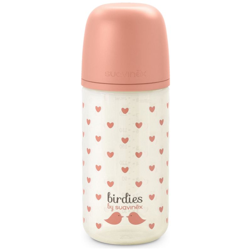 Biberon en verre tétine SXPro S Birdies Rose (240Ml) Suavinex Produit 1