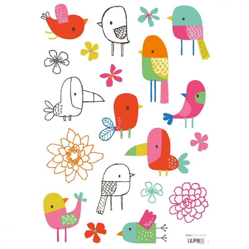 Sticker A3 oiseaux tropicaux Hello sunshine by Dawn Machell (29,7 x 42 cm) Lilipinso