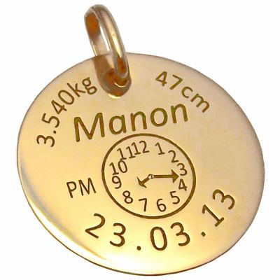 Médaille de naissance personnalisable (or jaune 375°) Alomi