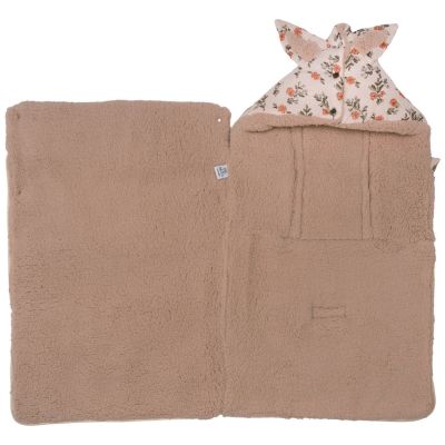 Nid d’ange en coton fleurs doublé sherpa ourson (0-6 mois)