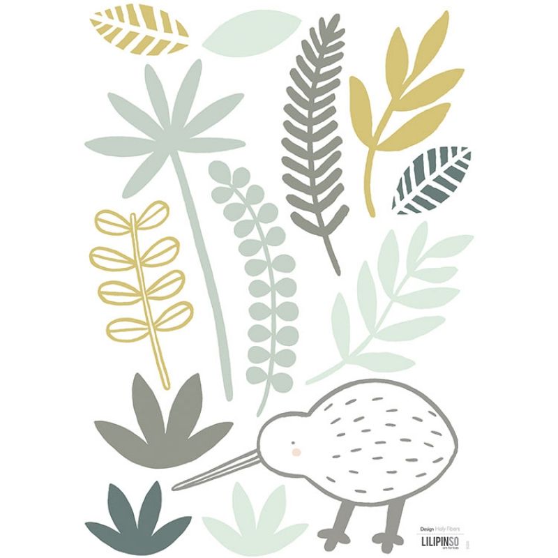 Planche A3 de stickers kiwi et feuillages Lilipinso