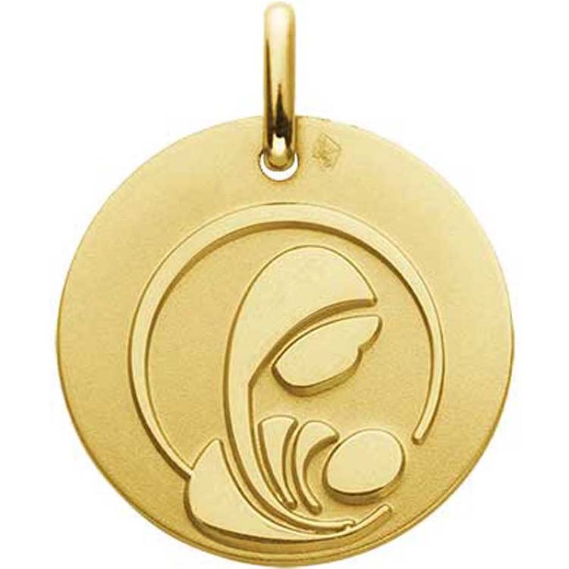 Médaille Vierge à l'enfant stylisée 16 mm (or jaune 750°) Maison Augis