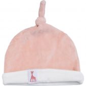 Bonnet en velours rose Sophie la girafe (1-3 mois)