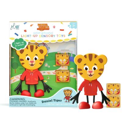 Personnage Daniel Tigre brun et 2 cubes lumineux