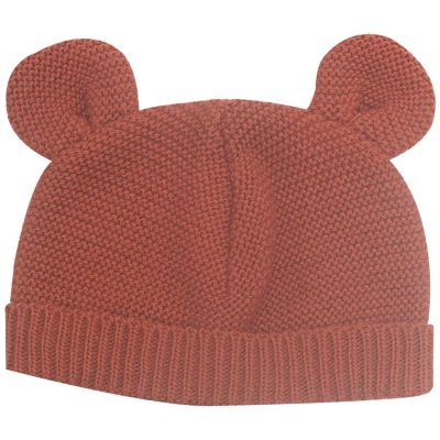 Bonnet de naissance Ours en maille Terracotta (0-1 mois) Trois Kilos Sept