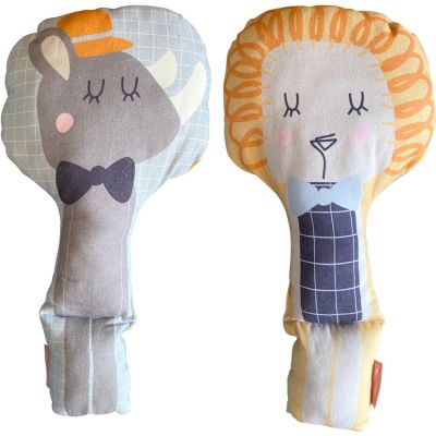 Coussin réversible en coton bio lion/rhinocéros Lucien (50 cm) Little Crevette