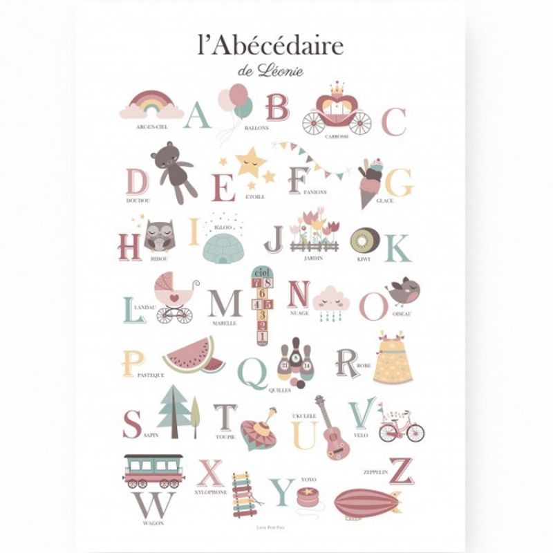 Affiche A3 Abécédaire de Demoiselle (personnalisable) Lutin Petit Pois
