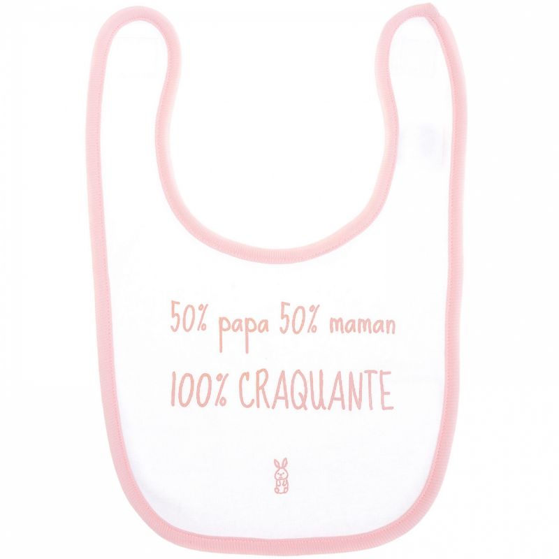Bavoir 100% craquante blanc et rose   BB & Co