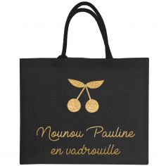 Sac cabas noir pour adulte en toile de jute (personnalisable) - Les Griottes